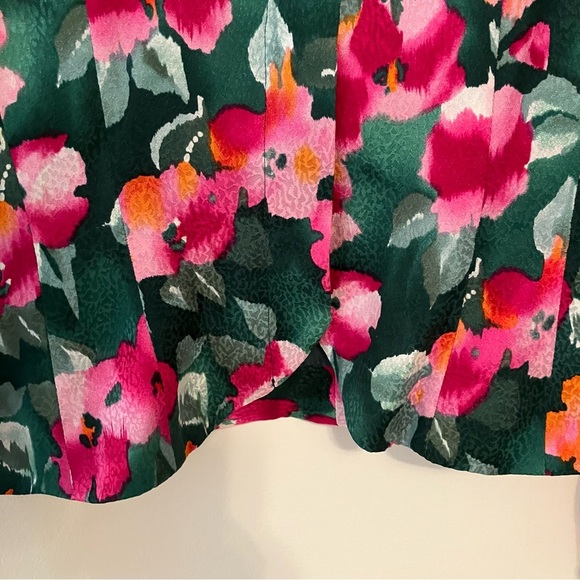 Adrianna Papell Size 12 VTG Two Piece Skirt Top Suit Set 100% Silk Green Floral - Picture 6 of 13